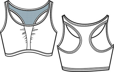 women sports bra technical drawing, activewear sketch