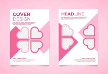 Pink and white poster template design in a4 with editable heart symbol. can be adapted to cover photo albums, books, magazines and advertising posters