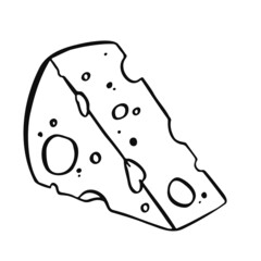 Cheese symbol in line, cartoon style outline. For restaurant menus and websites. Vector illustration