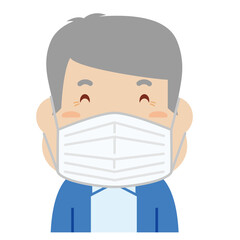 マスクをしたシニア男性の表情：笑顔
