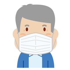 マスクをしたシニア男性の表情：普通