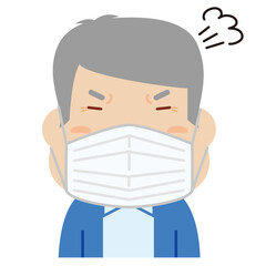 マスクをしたシニア男性の表情：怒り