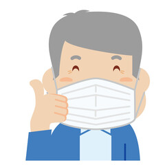マスクをしたシニア男性の表情：いいね