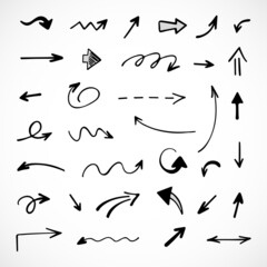 Vector set of hand drawn arrows, elements for presentation