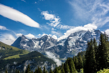 Eiger, Mönch and Jungfrau mountains in the Bernese Alps Switzerland - 497122675