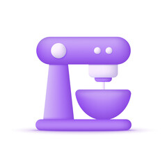 3D Mixer and deep plate isolated on white background. Kitchen concept. Stand Food Mixer. Can be used for many purposes.