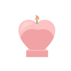 Pink candle in the shape of a heart isolated on a white background. The concept of coziness and home comfort