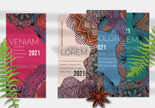 Flyer Layout with Ethnic Mandala Lace Flower Elements