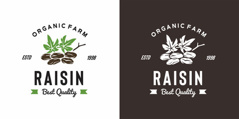 vintage raisin fruit logo illustration suitable for fruit shop and fruit farm - obrazy, fototapety, plakaty