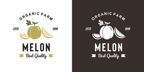 vintage melon fruit logo illustration suitable for fruit shop and fruit farm