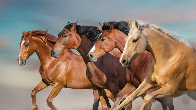 Horse herd run in desert