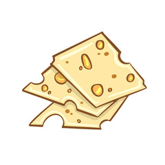 Delicious cartoon style cheese symbol. For restaurant menus and websites. Vector illustration