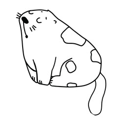 funny cat with small ears hand-drawn with black and white lines, contour doodle of a cat who sits and sleeps