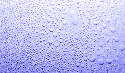 natural water drop texture. Full Frame Shot Of Water Drops On Window. blue background. blue texture