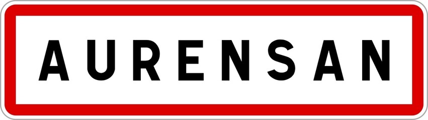 Fototapeta premium Panneau entrée ville agglomération Aurensan / Town entrance sign Aurensan