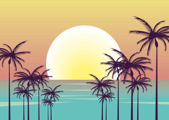 Fototapeta na wymiar beach seascape with palms