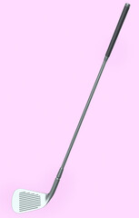 Sport equipment golf club isolated on pink background.