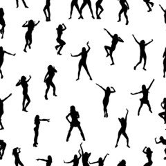 Seamless background monochrome dancing people. Vector illustration
