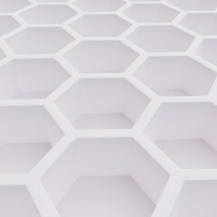 White hexagon honeycomb texture background. Pattern background. 3d rendering. Hexagon brick wall.	