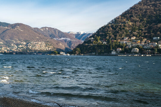 Italy, Como, Lake Como and towns on hillsides