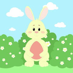 Easter bunny in cartoon style. Colorful vector illustration for festive spring poster or greeting card