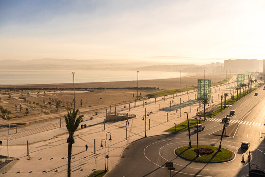 Morocco, Tanger-Tetouan-Al Hoceima, View of road and coast in early morning