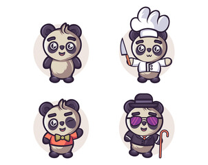Set of Cute Panda Animal Cartoon Character Vector