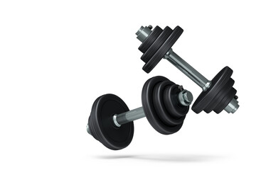 Pair of dumbbells with black disks isolated on white background