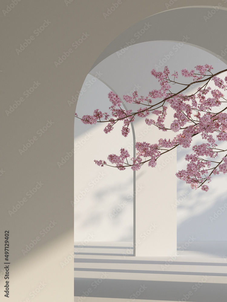 Wall mural japanese style architect and nature light background. for branding and product presentation.3d rende