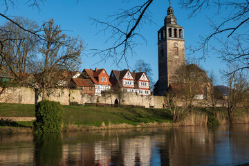 Fototapeta na wymiar photo of the city wall and old town of Bad Sooden Allendorf in Hesse, Germany