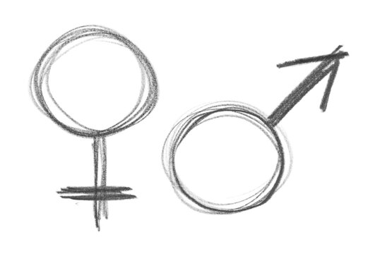 Gender symbol icons hatching grunge graphite  texture isolated on white