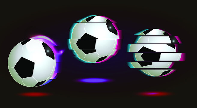 Set Of Soccer Balls With Fire And Glitch Effect