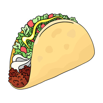 Tacos, Mexican food, vector design element in the style of doodles, isolated on a white background