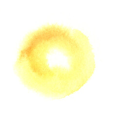 Sunny vague circle of yellow color in the center, white light, saturated to the edges. Hand painted watercolor illustration. Colorful light sketchy drawing on white paper background