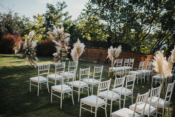 Rustic decor. Decoration for a special occasion. Everything is almost finished for ceremony.