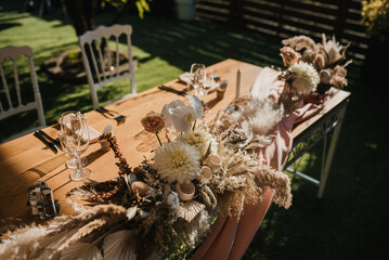 Rustic decor. Decoration for a special occasion. Everything is almost finished for ceremony.