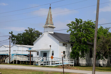 Schutz vor Sturmfluten in Louisiana. Grand Caillou Road, Boudreaux, Louisiana, USA  --
Protection...