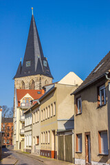Fototapeta na wymiar Street leading to the historic Marien church in Bernburg, Germany