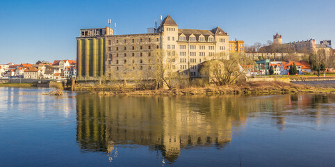 Panorama of the historic hydroelectric power station in Bernburg, Germany