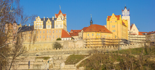Fototapeta na wymiar Panorama of the colorful buildings of the castle in Bernburg, Germany