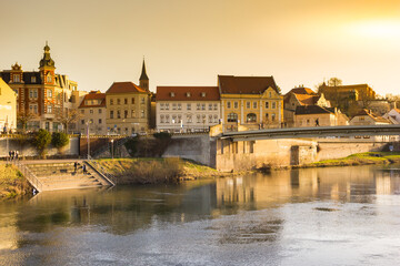 Evening light over the Saale river in Bernburg, Germany