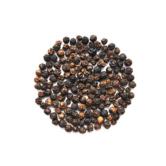 	
A top view of dried black pepper isolated on white background, a pile of dried black pepper isolated on white