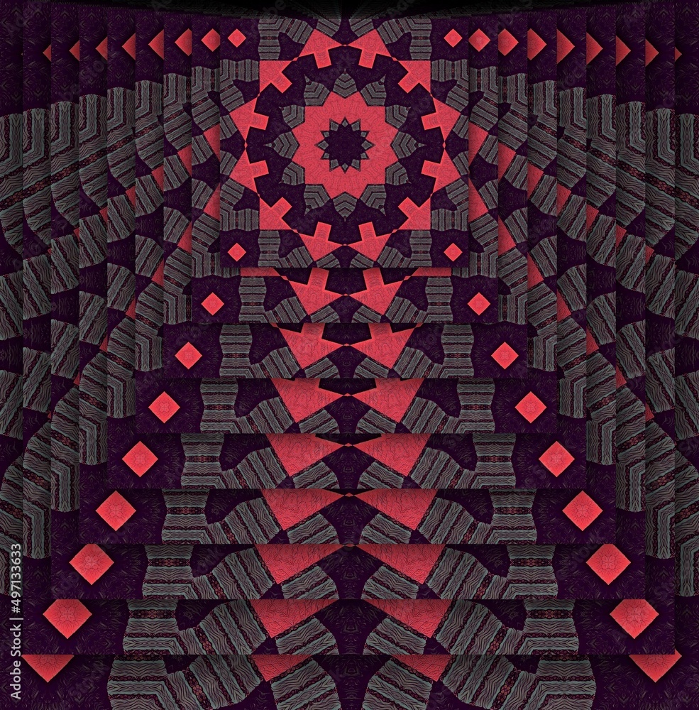 Aufkleber intricate pattern and design from dull red and grey arrows with drop shadows