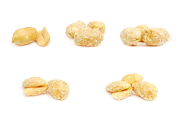 A set of salted peanuts isolated on white background