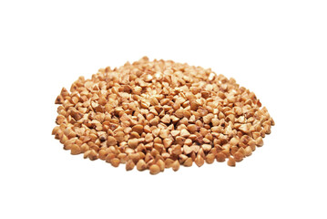 Buckwheat grains isolated on white, a pile of buckwheat grains isolated on white