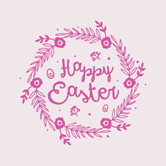Happy Easter floral frame isolated on white background.