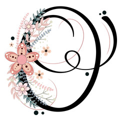 Alphabet ornaments. LETTER O floral vector with flowers and leaves, vintage handwritten, Decoration vintage for invites card and other concept ideas. Illustration letter O Anniversary
