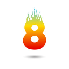 Fire Flames number eight 8 icon design on a white background. Numeric hot logo for posters, postcard, card, banner, anniversary.