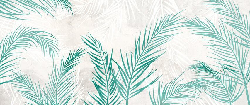 Luxury tropical background with palm leaves in blue tones. Botanical banner for wallpaper design, print, decor, packaging