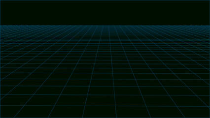 Vector perspective mesh. Wireframe dark horizon 3d mesh. Perspective grid background texture.